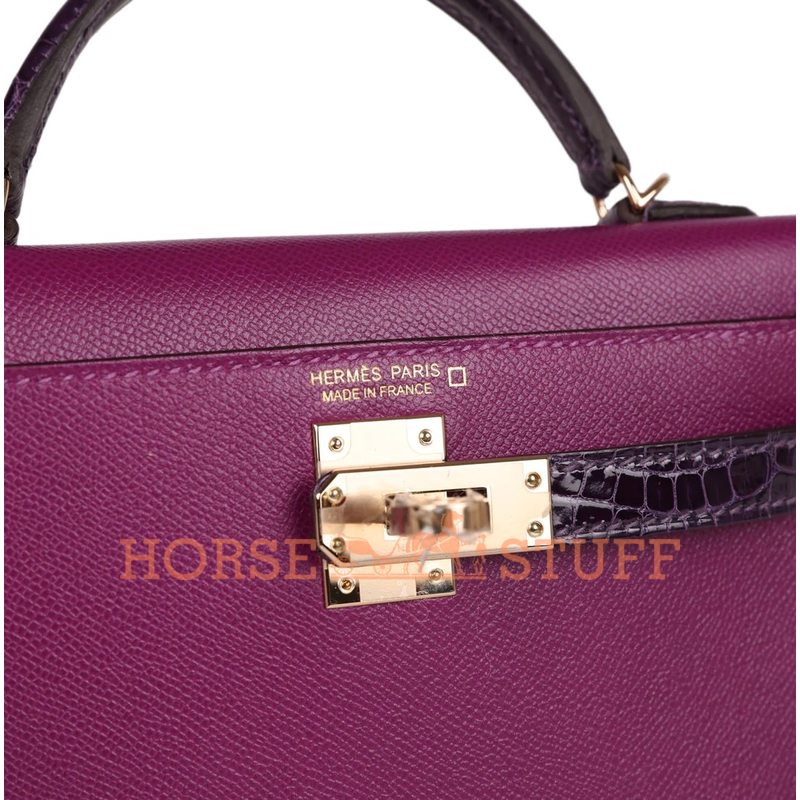 Hermès Kelly Sellier Mini II Touch Anemone Madame / Amethyst Lisse Crocodile Alligator GHW