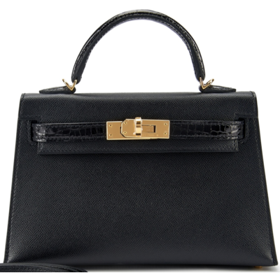 Hermès Kelly Sellier Mini II Touch Black Madame / Black Lisse Crocodile Alligator GHW