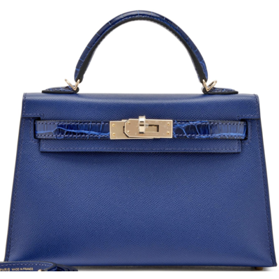 Hermès Kelly Sellier Mini II Touch Blue Sapphire Madame / Blue Sapphire Lisse Crocodile Alligator Permabrass