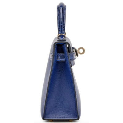 Hermès Kelly Sellier Mini II Touch Blue Sapphire Madame / Shiny Crocodile Alligator Permabrass