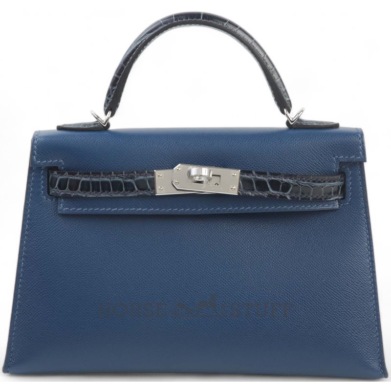 Hermès Kelly Sellier Mini II Touch Blue Sapphire Madame / Shiny Crocodile Alligator PHW