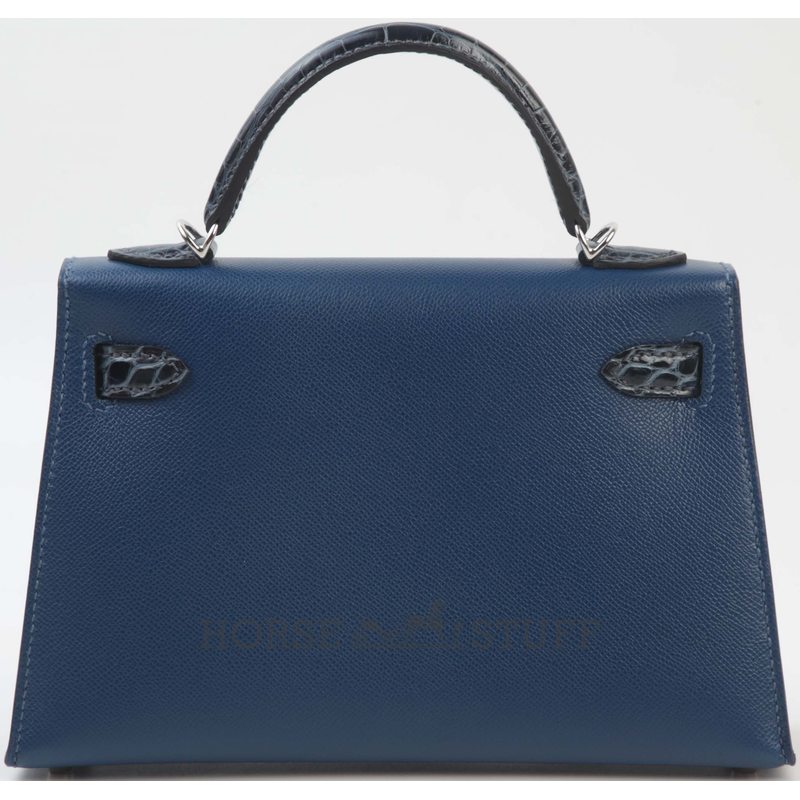 Hermès Kelly Sellier Mini II Touch Blue Sapphire Madame / Shiny Crocodile Alligator PHW