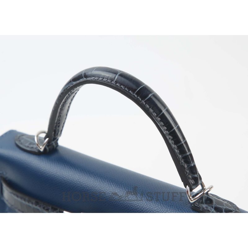 Hermès Kelly Sellier Mini II Touch Blue Sapphire Madame / Shiny Crocodile Alligator PHW