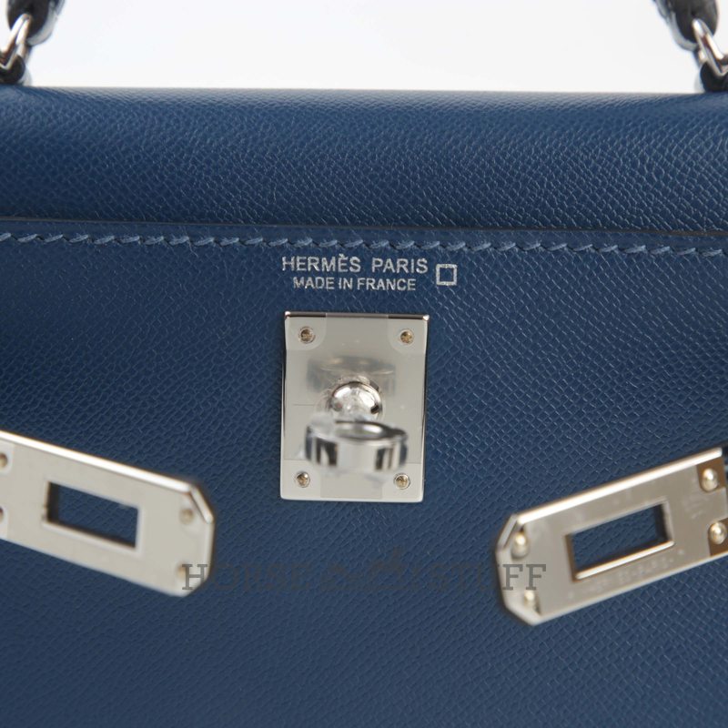 Hermès Kelly Sellier Mini II Touch Blue Sapphire Madame / Shiny Crocodile Alligator PHW