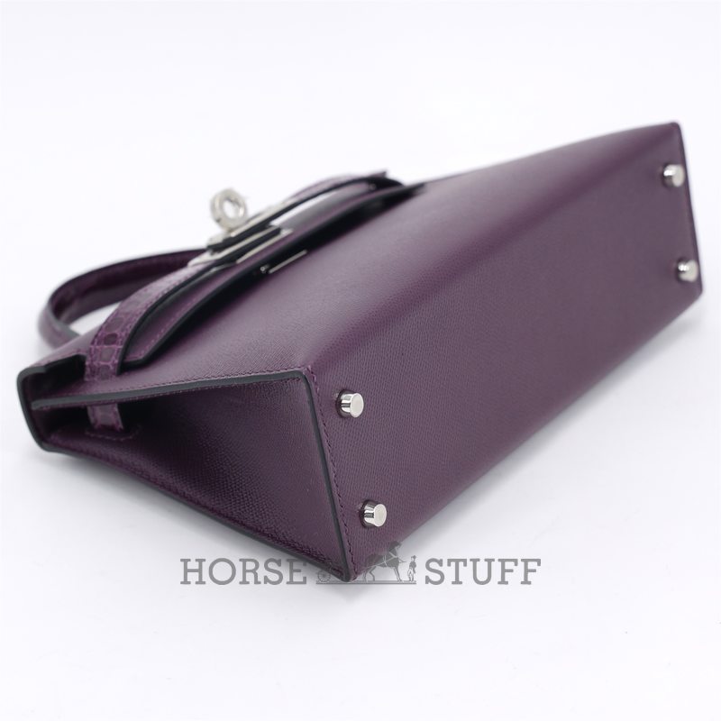 Hermès Kelly Sellier Mini II Touch Cassis Madame / Shiny Crocodile Alligator PHW