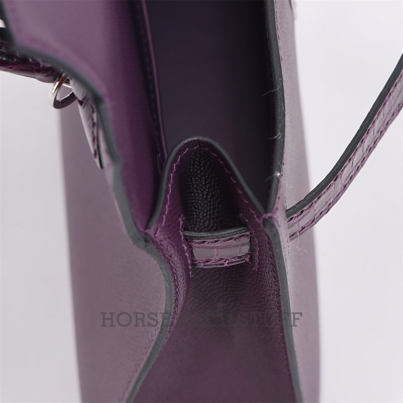 Hermès Kelly Sellier Mini II Touch Cassis Madame / Shiny Crocodile Alligator PHW