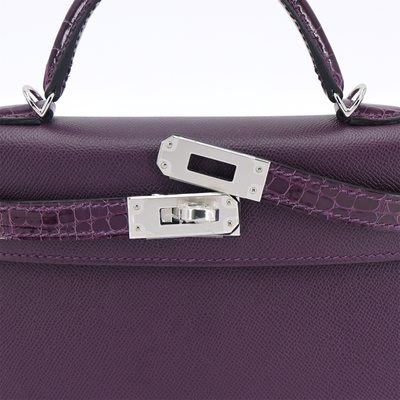 Hermès Kelly Sellier Mini II Touch Cassis Madame / Shiny Crocodile Alligator PHW