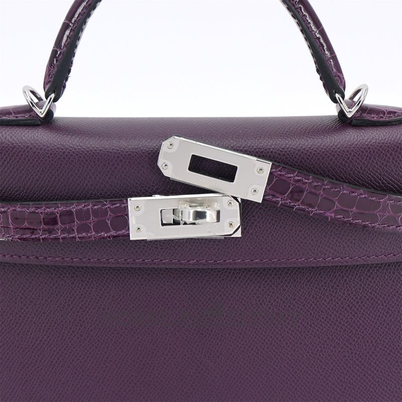 Hermès Kelly Sellier Mini II Touch Cassis Madame / Shiny Crocodile Alligator PHW