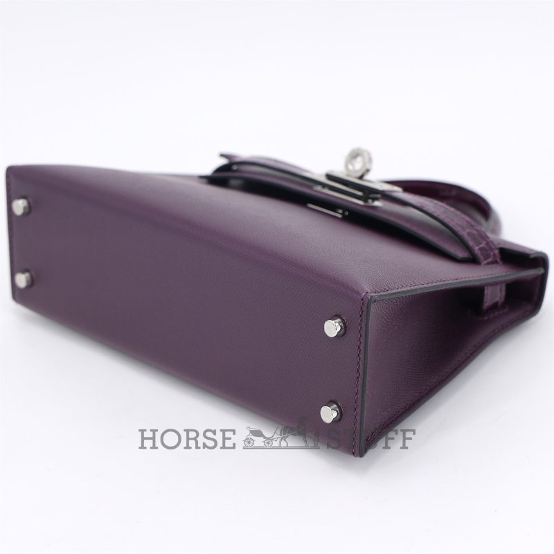 Hermès Kelly Sellier Mini II Touch Cassis Madame / Shiny Crocodile Alligator PHW