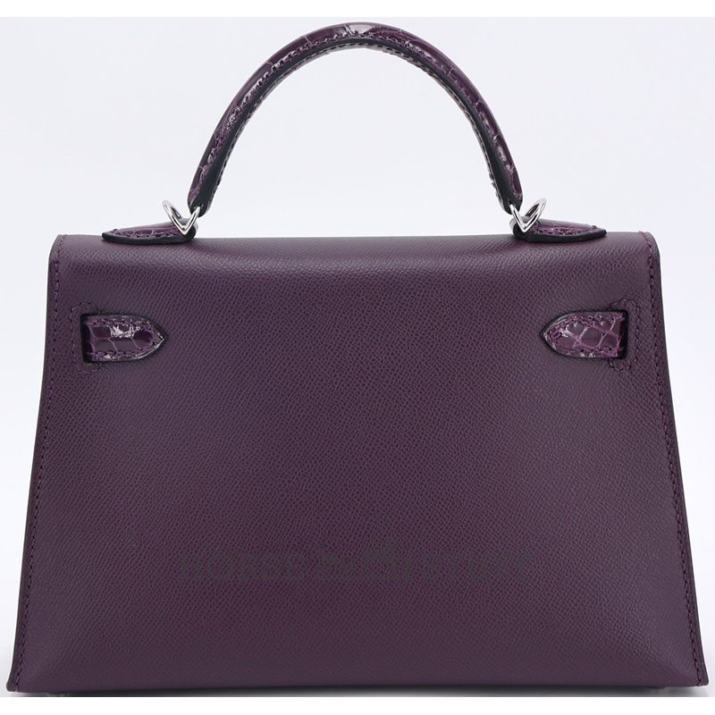Hermès Kelly Sellier Mini II Touch Cassis Madame / Shiny Crocodile Alligator PHW