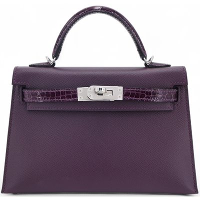 Hermès Kelly Sellier Mini II Touch Cassis Madame / Shiny Crocodile Alligator PHW