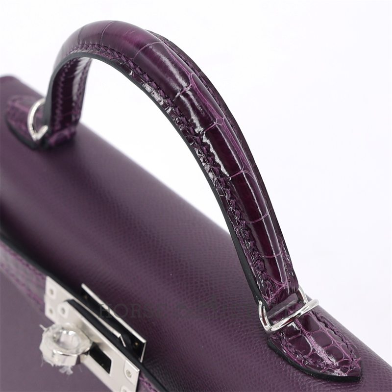 Hermès Kelly Sellier Mini II Touch Cassis Madame / Shiny Crocodile Alligator PHW