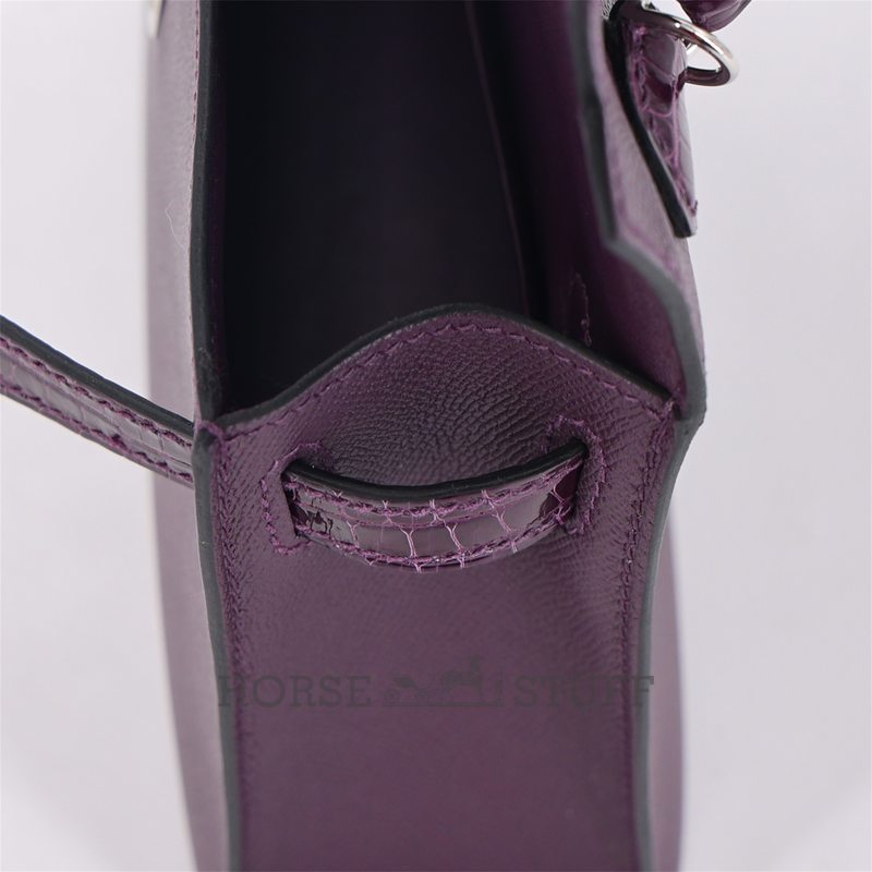 Hermès Kelly Sellier Mini II Touch Cassis Madame / Shiny Crocodile Alligator PHW