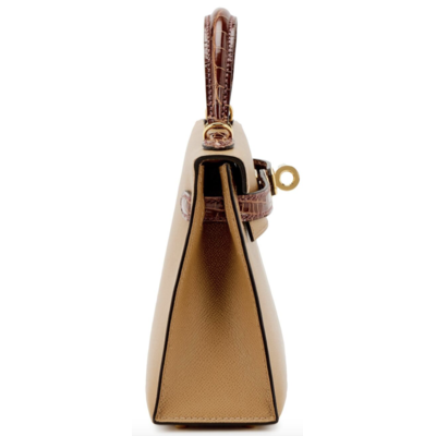 Hermès Kelly Sellier Mini II Touch Chai Madame / Miel Lisse Crocodile Alligator GHW