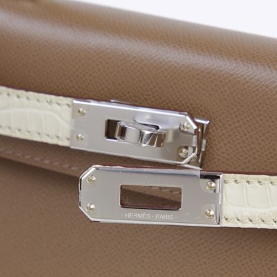 Hermès Kelly Sellier Mini II Touch Etoupe Madame / Beton Matte Crocodile Alligator PHW