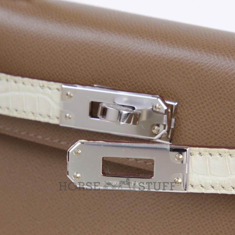 Hermès Kelly Sellier Mini II Touch Etoupe Madame / Beton Matte Crocodile Alligator PHW