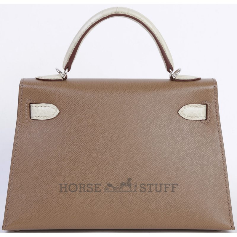 Hermès Kelly Sellier Mini II Touch Etoupe Madame / Beton Matte Crocodile Alligator PHW