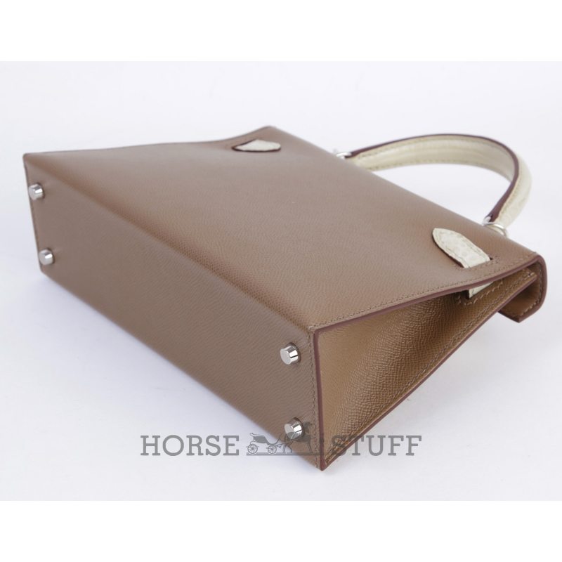 Hermès Kelly Sellier Mini II Touch Etoupe Madame / Beton Matte Crocodile Alligator PHW
