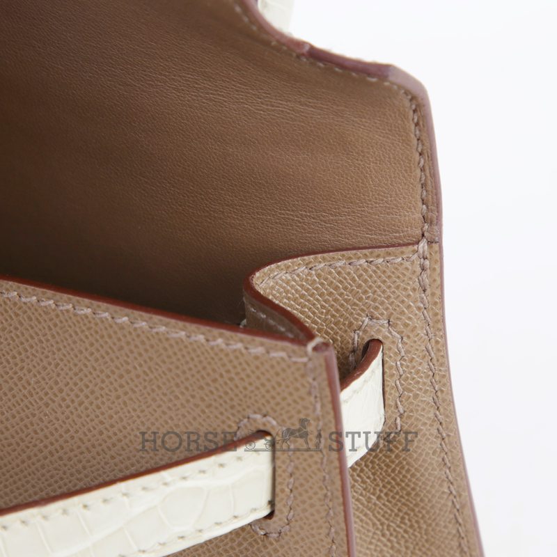 Hermès Kelly Sellier Mini II Touch Etoupe Madame / Beton Matte Crocodile Alligator PHW