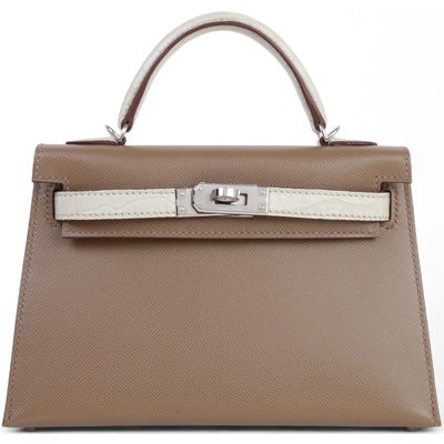 Hermès Kelly Sellier Mini II Touch Etoupe Madame / Beton Matte Crocodile Alligator PHW