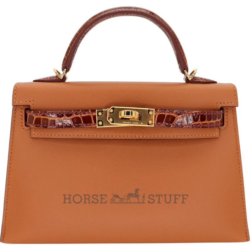 Hermès Kelly Sellier Mini II Touch Gold Madame / Miel Shiny Crocodile Alligator GHW