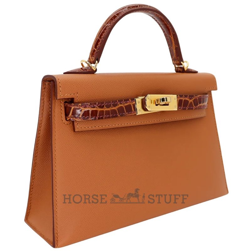 Hermès Kelly Sellier Mini II Touch Gold Madame / Miel Shiny Crocodile Alligator GHW