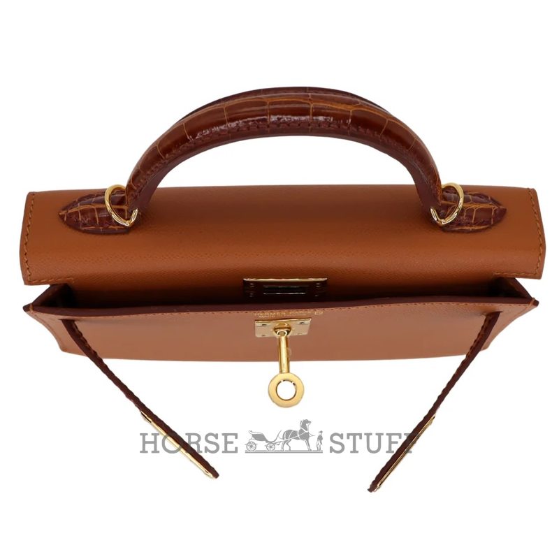 Hermès Kelly Sellier Mini II Touch Gold Madame / Miel Shiny Crocodile Alligator GHW