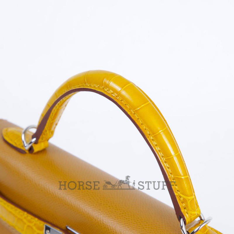 Hermès Kelly Sellier Mini II Touch Sesame Madame / Jaune Ambre Shiny Crocodile Alligator PHW