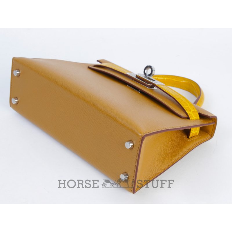 Hermès Kelly Sellier Mini II Touch Sesame Madame / Jaune Ambre Shiny Crocodile Alligator PHW