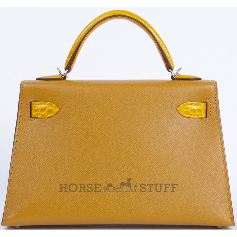 Hermès Kelly Sellier Mini II Touch Sesame Madame / Jaune Ambre Shiny Crocodile Alligator PHW
