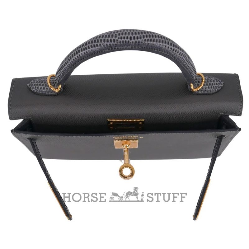 Hermès Kelly Sellier Mini II Touch Graphite Madame / Ardoise Shiny Niloticus Lizard GHW