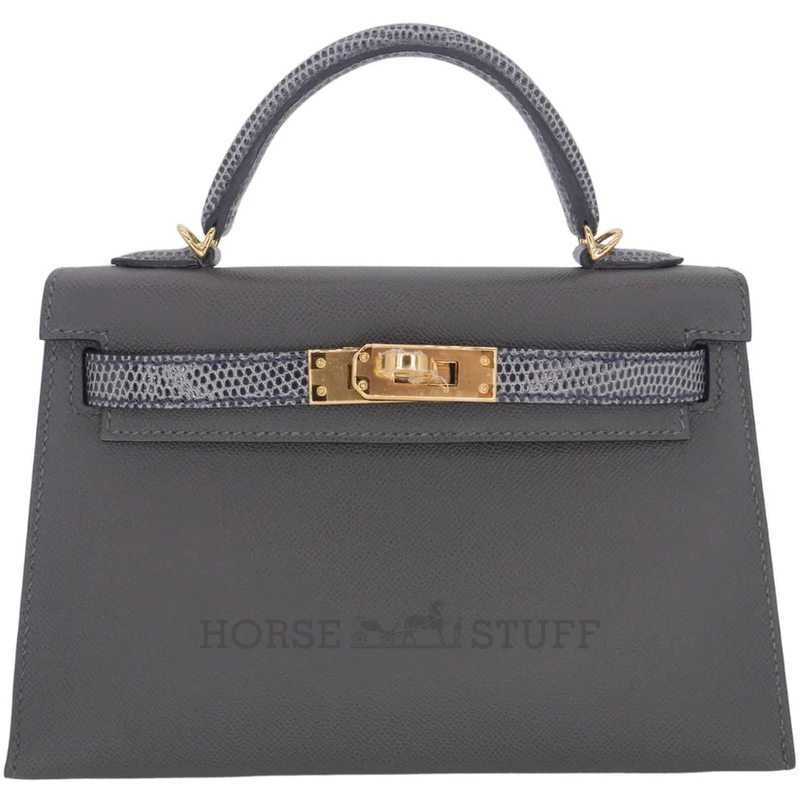 Hermès Kelly Sellier Mini II Touch Graphite Madame / Ardoise Shiny Niloticus Lizard GHW
