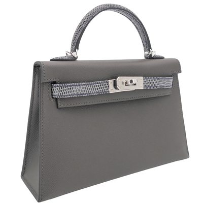 Hermès Kelly Sellier Mini II Touch Graphite Madame / Ardoise Shiny Niloticus Lizard PHW