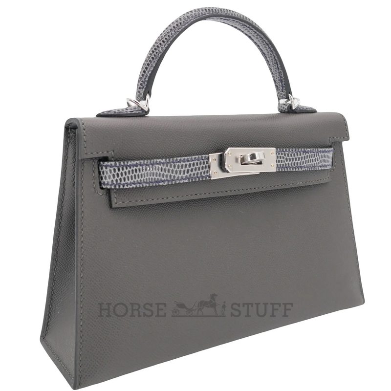 Hermès Kelly Sellier Mini II Touch Graphite Madame / Ardoise Shiny Niloticus Lizard PHW