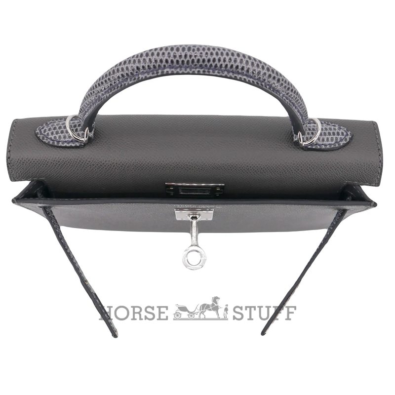 Hermès Kelly Sellier Mini II Touch Graphite Madame / Ardoise Shiny Niloticus Lizard PHW