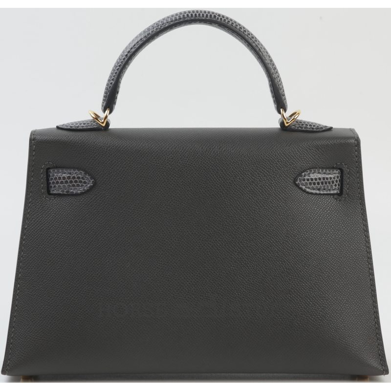 Hermès Kelly Sellier Mini II Touch Graphite Madame / Shiny Niloticus Lizard GHW