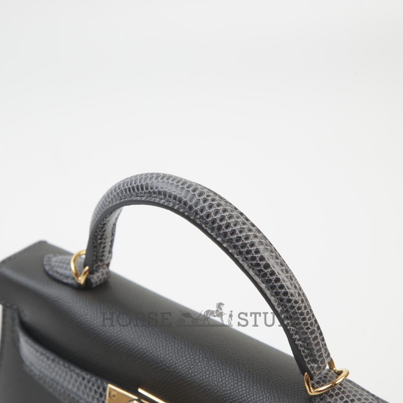 Hermès Kelly Sellier Mini II Touch Graphite Madame / Shiny Niloticus Lizard GHW