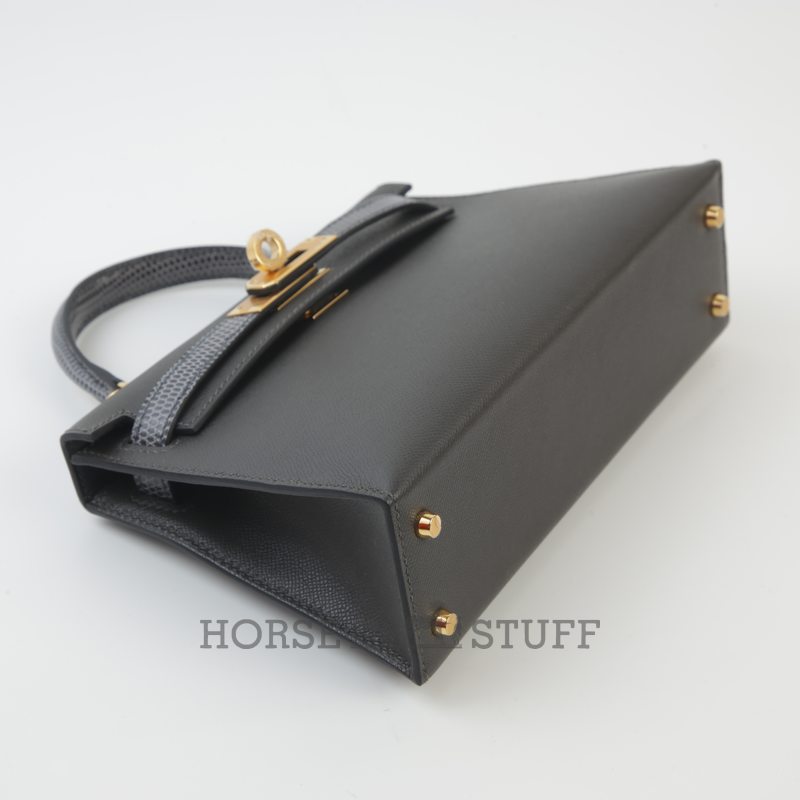 Hermès Kelly Sellier Mini II Touch Graphite Madame / Shiny Niloticus Lizard GHW