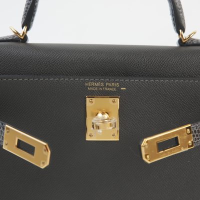 Hermès Kelly Sellier Mini II Touch Graphite Madame / Shiny Niloticus Lizard GHW