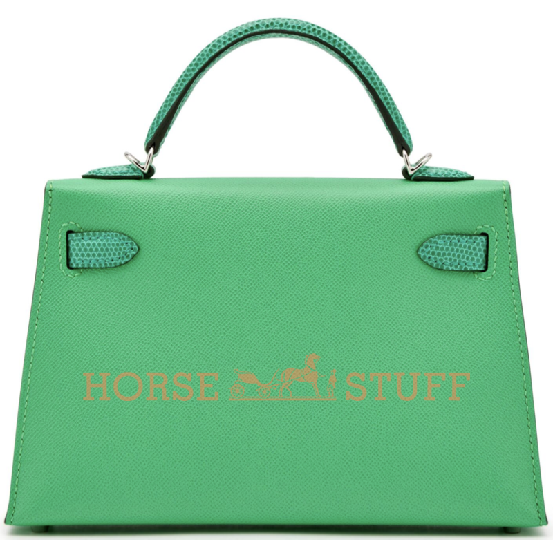 Hermès Kelly Sellier Mini II Touch Vert Comics Madame / Menthe Shiny Niloticus Lizard PHW