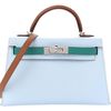 Hermès Kelly Sellier Mini II Limited Edition Tricolor Blue Brume / Gold / Vert Jade Epsom PHW