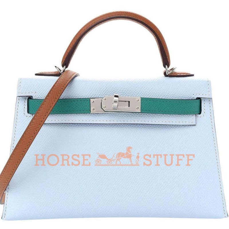 Hermès Kelly Sellier Mini II Limited Edition Tricolor Blue Brume / Gold / Vert Jade Epsom PHW