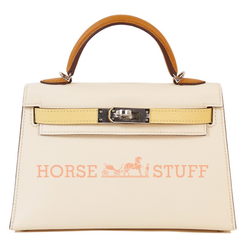 Hermès Kelly Sellier Mini II Limited Edition Tricolor Nata / Jaune Poussin / Sesame Epsom PHW