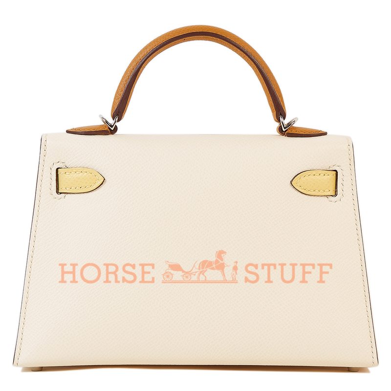 Hermès Kelly Sellier Mini II Limited Edition Tricolor Nata / Jaune Poussin / Sesame Epsom PHW