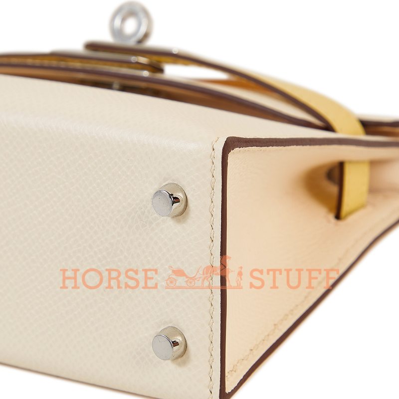 Hermès Kelly Sellier Mini II Limited Edition Tricolor Nata / Jaune Poussin / Sesame Epsom PHW