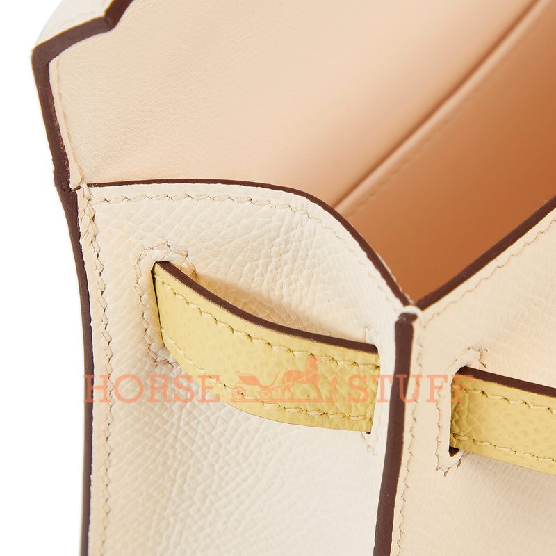 Hermès Kelly Sellier Mini II Limited Edition Tricolor Nata / Jaune Poussin / Sesame Epsom PHW