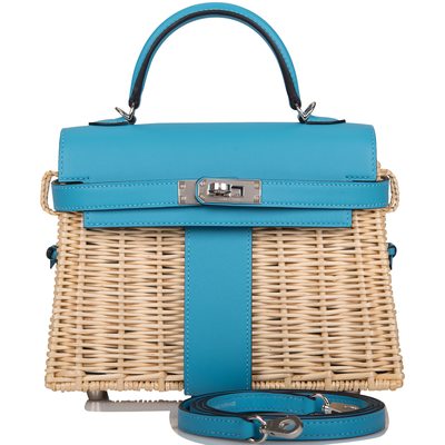 Hermes Kelly Limited Edition Picnic Mini Blue de Nord Swift and Osier PHW