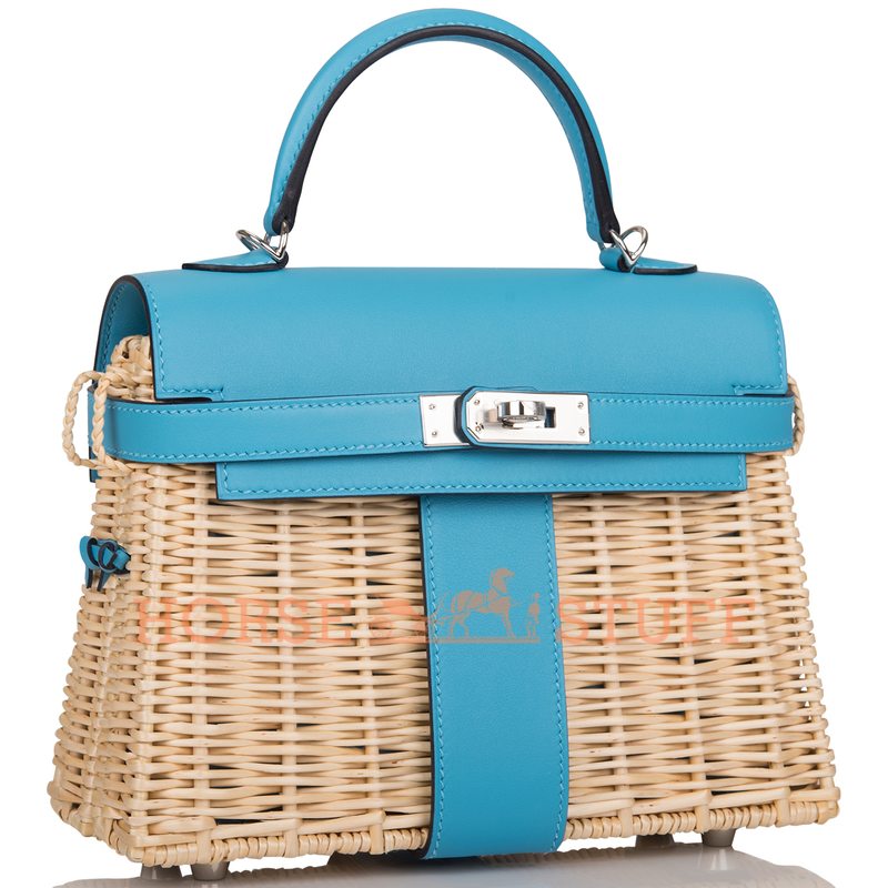 Hermes Kelly Limited Edition Picnic Mini Blue de Nord Swift and Osier PHW