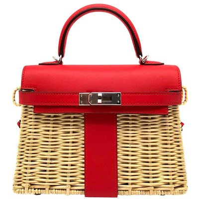 Hermès Kelly Limited Edition Picnic Mini Rouge de Coeur Swift and Osier PHW