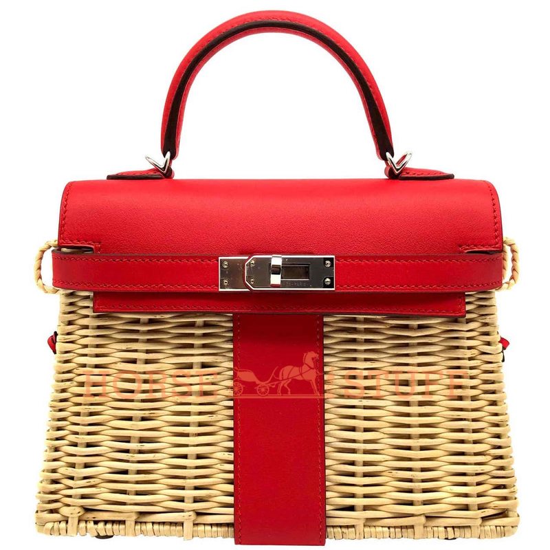 Hermès Kelly Limited Edition Picnic Mini Rouge de Coeur Swift and Osier PHW